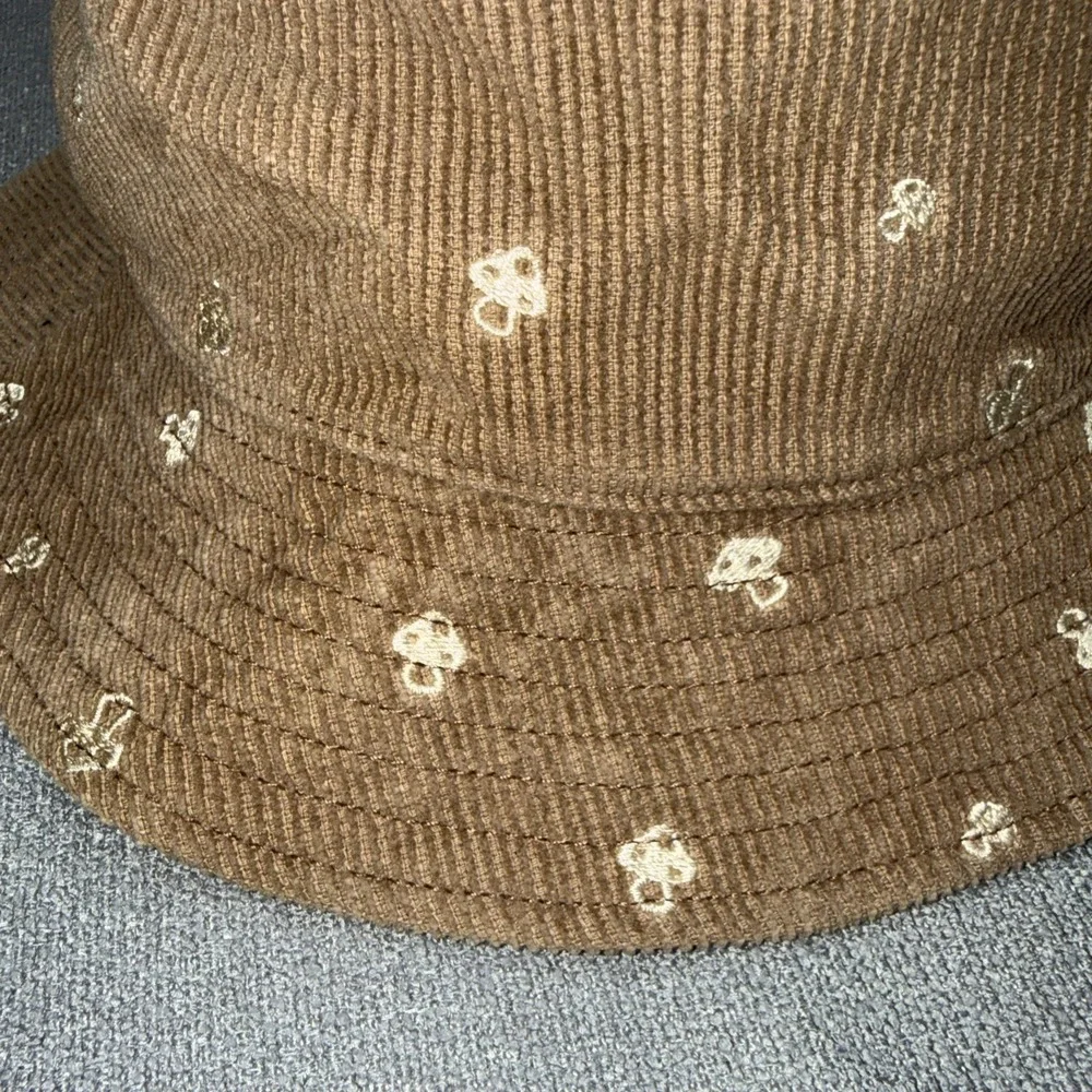 Corduroy Bucket Hat With Embroidered Mushrooms